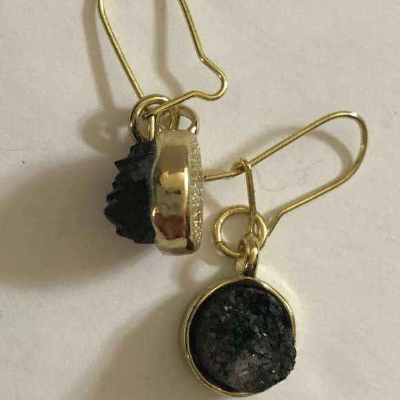 Womens NEW Black Druzy Quartz Geode Slice Pendant with Earrings. - Picture 3 of 3